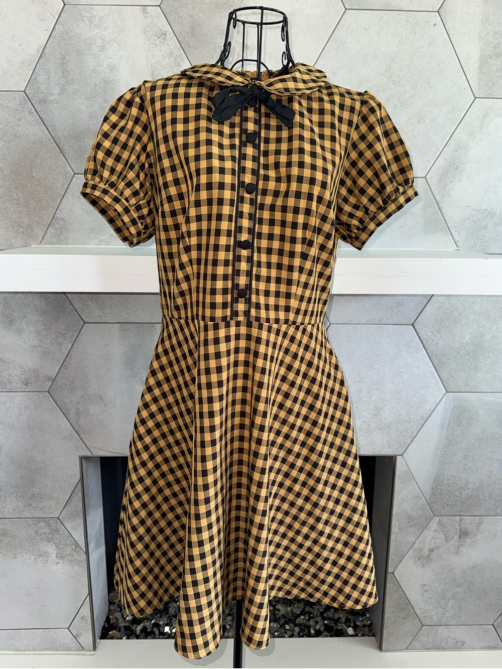 Voodoo Vixen Louise Plaid Collar Brown and Black Prep Rockabilly Dress Size US8